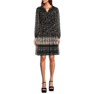 Antonio Melani Margarite Floral Print Long Sleeve Split Round Neck Button Front